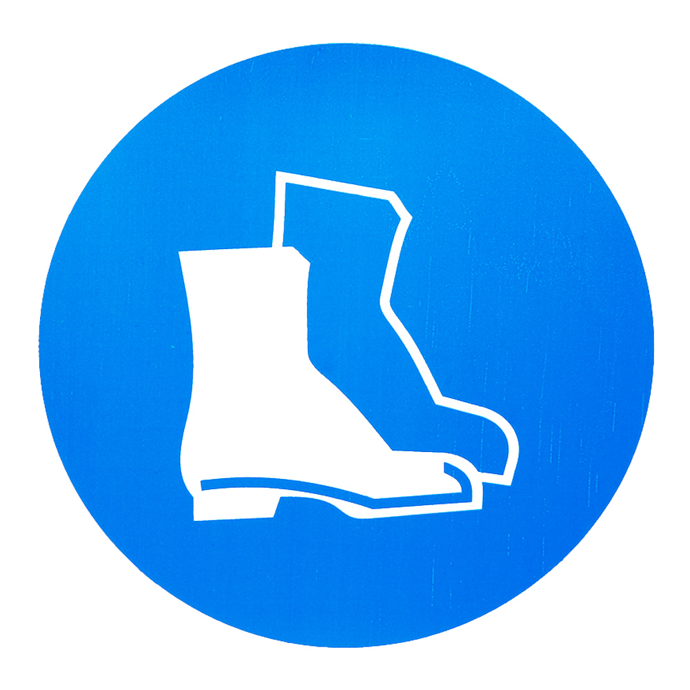 Знаки (РАБОТАТЬ В ЗАЩИТНОЙ ОБУВИ) Пленка самоклеющ.ПВХ — Ограждения